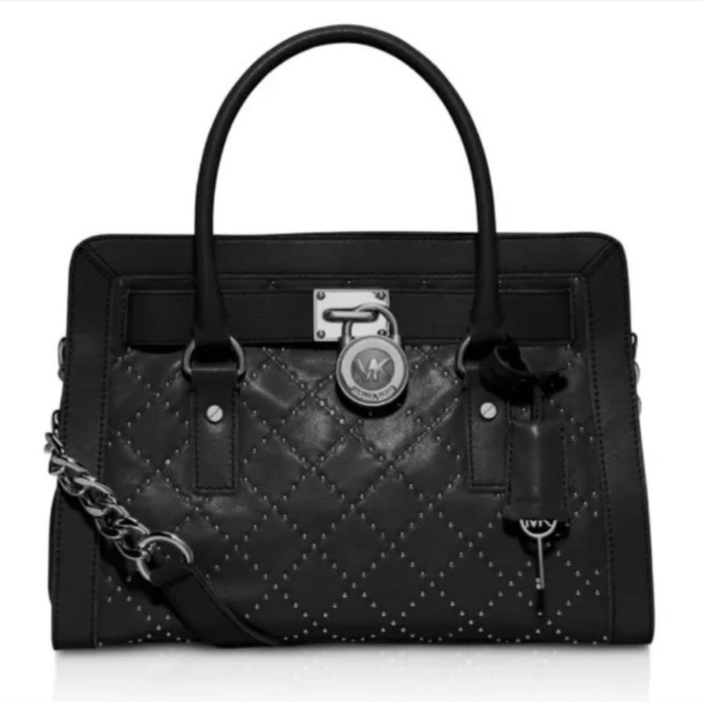 NWT Michael Kors Hamilton Microstud Quilted Leather Satchel Bag Purse